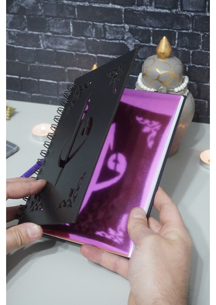 Elif Vav Siyah Ahşap Kapaklı Defter Ajanda Günlük Dini Çizgisiz Defter A5 Notebook