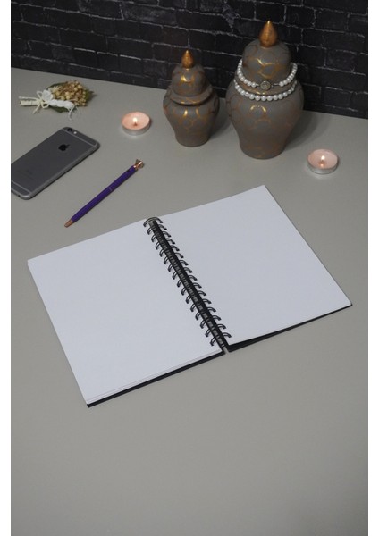 Elif Vav Siyah Ahşap Kapaklı Defter Ajanda Günlük Dini Çizgisiz Defter A5 Notebook