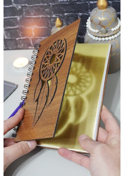Rüya Kapanı Desenli Ahşap Defter Günlük Çizgisiz Anı Defteri Resim Defteri fiyatları