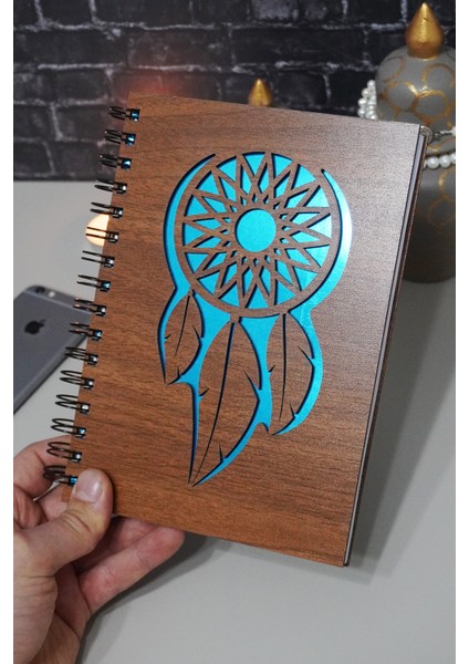 Rüya Kapanı Desenli Ahşap Defter A5 Notebook Günlük Çizgisiz Anı Defteri