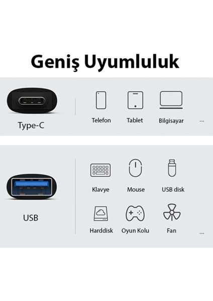 Type-C To USB Dönüştürücü Adaptör Mini Otg Hızlı Data Şarj Aparatı Uyumlu