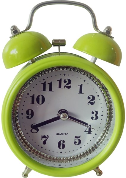 Metal Çıngıraklı Zilli Masa Saati Çalar Saat Yeşil