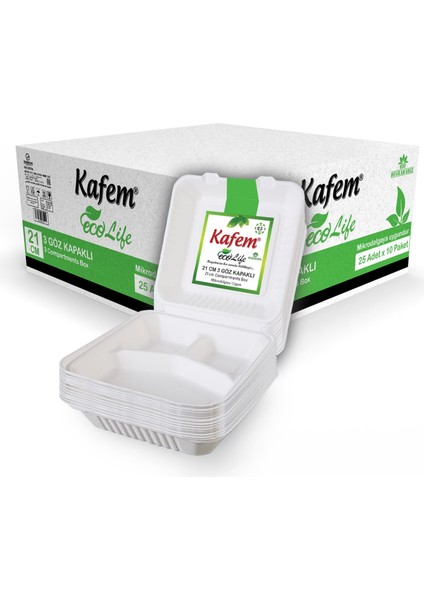 Ekolojik 3 Göz Kapaklı karton Tabak 25 Li x 10 Paket (Koli)