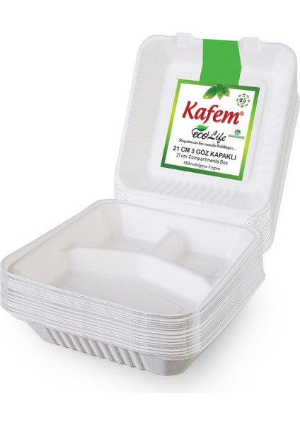 Ekolojik 3 Göz Kapaklı karton Tabak 25 Li x 10 Paket (Koli)
