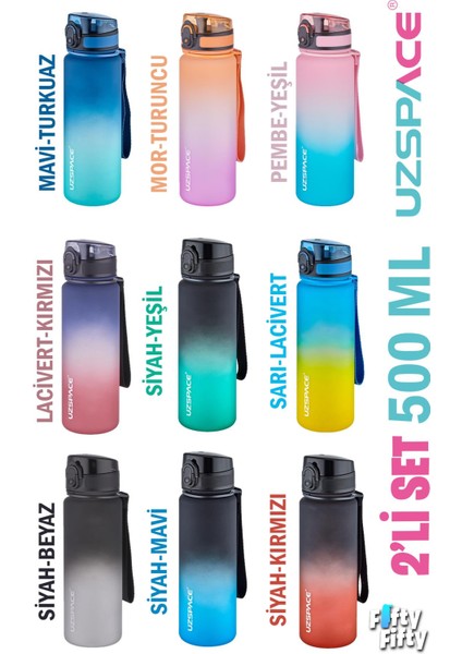 2'li Tritan Matara Seti 500 ml Çift Renk Softtouch Ff Collection Tritan Su Matarası