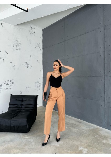 Kadın Double Kumaş Klasik Model Camel Pantolon