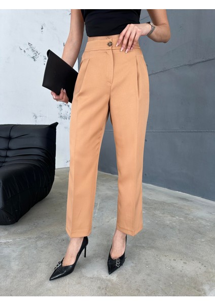 Kadın Double Kumaş Klasik Model Camel Pantolon