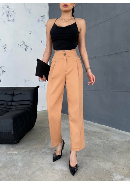 Kadın Double Kumaş Klasik Model Camel Pantolon