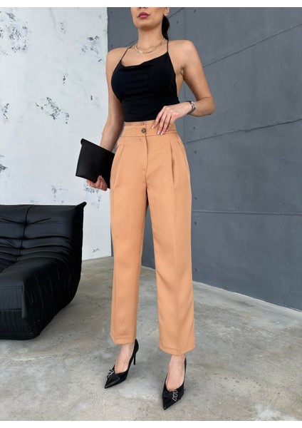 Kadın Double Kumaş Klasik Model Camel Pantolon