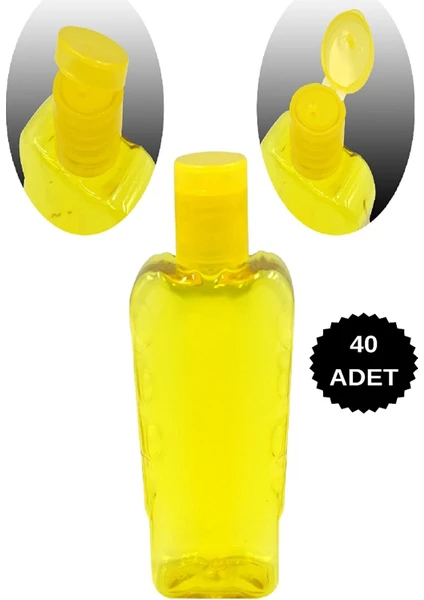 40 Adet 100ML Sarı Plastik Şişe +Fliptop Kapak Boş Şişe 100 ml Boş Kolonya Şişesi