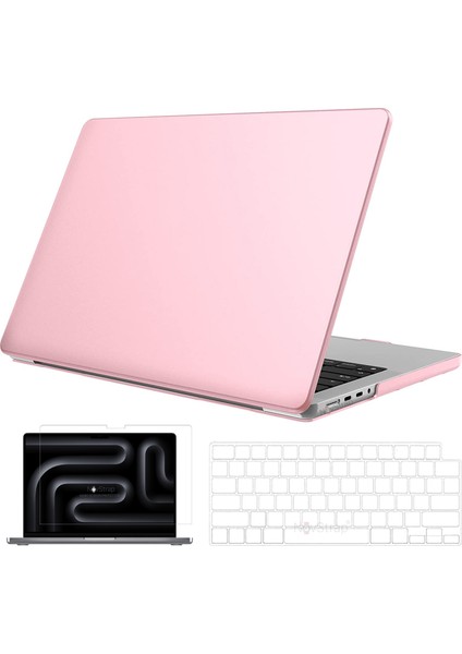 Apple Macbook Pro 16 Inç M3 A2991 ile Uyumlu Parlak Kılıf + Şeffaf Klavye Kılıfı + Film