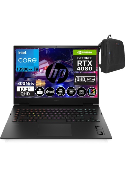 Hp Omen 17-CK2005NT Intel Core I9-13900HX 64GB GB Ddr5 1tb SSD +1tbssd 12GB RTX4080 17.3" Qhd 3ms 240hz Freedos Taşınabilir Bilgisayar 7P6D5EAW07+WEBLEGELSINÇANTA