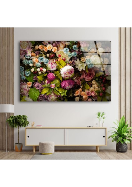 Renkli Güller Cam Duvar Tablosu