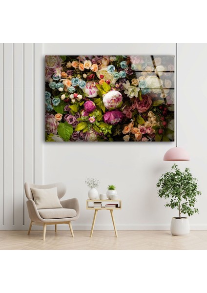 Renkli Güller Cam Duvar Tablosu modelleri