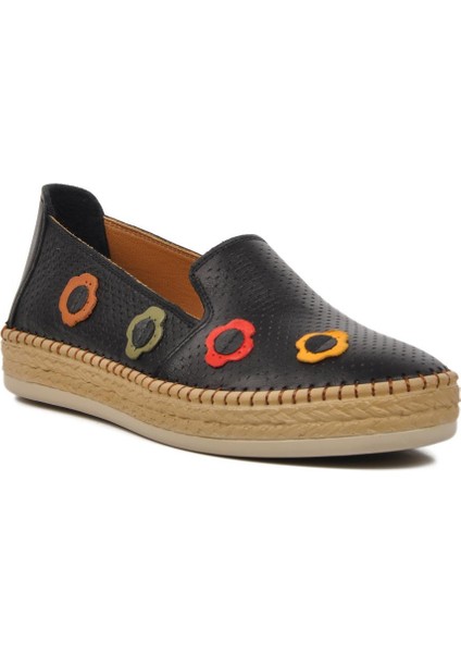 394164 Siyah Hakiki Deri Kadın Günlük Ayakkabı GENİŞ KALIP