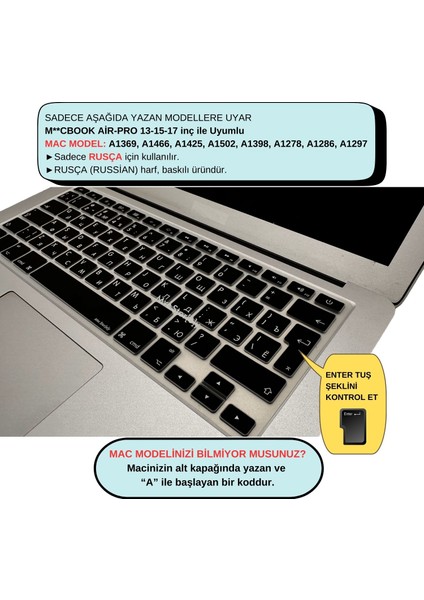Rusça Klavye Macbook Air Pro Kılıf (Eski USB’li Model 2008/2017 yılı) ile Uyumlu fiyatları