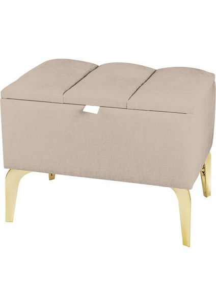 Gazzini Furniture Vetra Mini Royal Krem Kumaş Sandıklı Puf Gold Ayak Dekoratif Bench