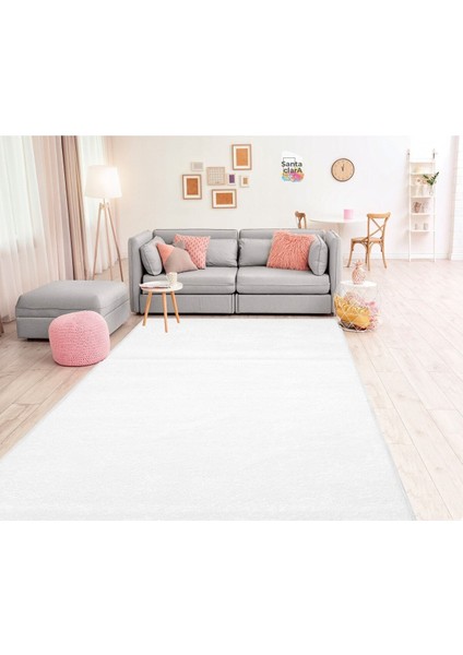 Beyaz Dikdörtgen Düz Post Halı Peluş Yumuşacık Kaymaz Dot Taban modelleri