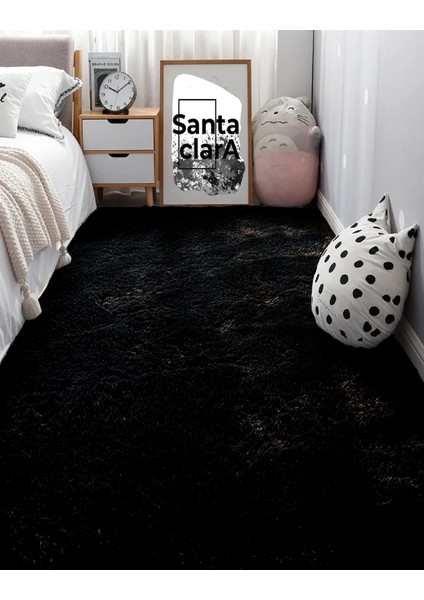 Siyah Dikdörtgen Düz Post Halı Peluş Yumuşacık Kaymaz Dot Taban modelleri