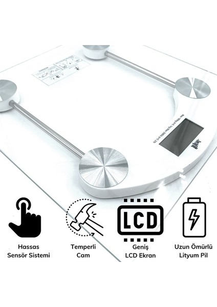Dijital Kare Cam Baskül Darbelere Karşı Dayanıklı Terazi Yüksek Hassasiyetli Tartı Tf 1052
