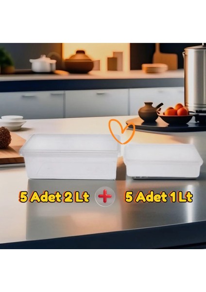 Plastik Kendinden Kilitli- Kapaklı Saklama Kabı 1Litre 5Adet & 2Litre 5Adet DerinDondurucu&Gıda&Buzdolabı