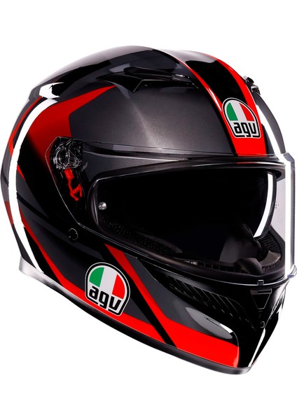 K3 Mplk Striga Black Grey Red Kapalı Kask