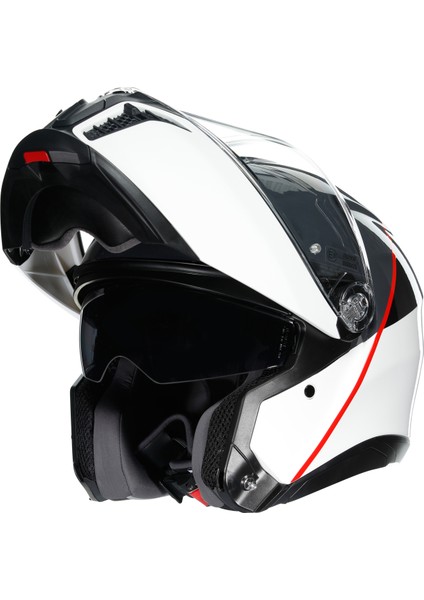 Tourmodular Mlt Balance White Grey Red Çene Açılır Kask