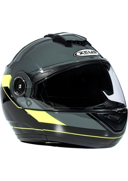 ZS-3050 Be7 Grey Fluo Yellow Çene Açılır Kask