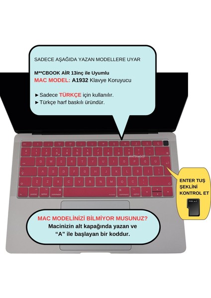 Laptop Macbook Air Klavye Kılıfı Türkçe Q Harf Baskılı A1932 ile Uyumlu