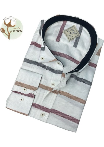 Slim Fit Dar Kesim Pano Desenli Erkek Spor Gömlek