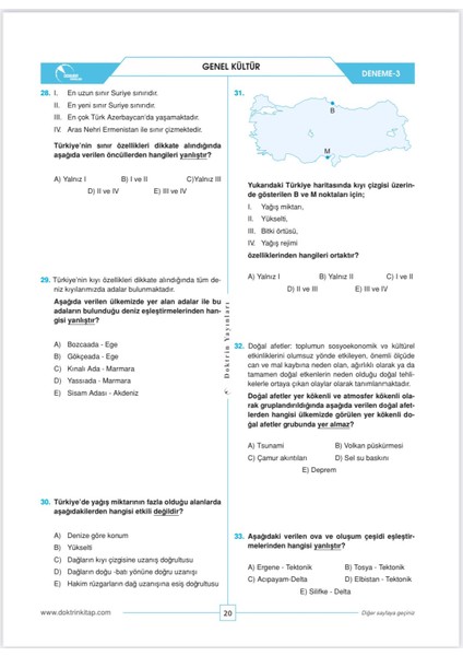 Doktrin Yayınları 2024 KPSS Genel Kültür Yetenek 7’li Deneme Sınavı