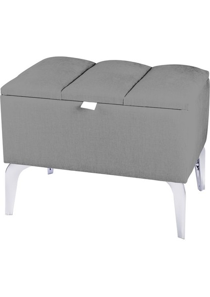 Vetra Mini Royal Gri Kumaş Sandıklı Puf Gümüş Ayak Dekoratif Bench modelleri