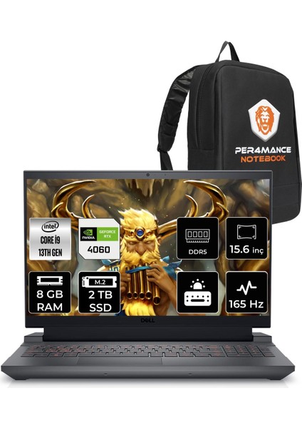 Gaming G15 5530 Intel Core I9 13900HX 8gb 2tb SSD RTX4060/8GB 165HZ 15.6" Fhd Fdos Taşınabilir Bilgisayar G55302401017U & Per4 Çanta G55302401017UP34