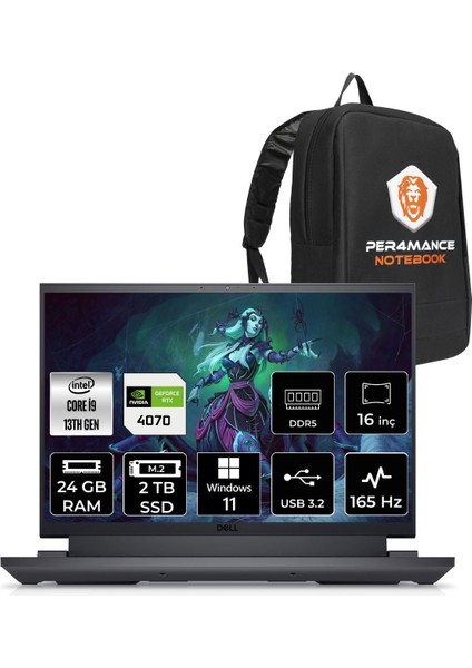 Gaming G16 7630 Intel Core I9 13900HX 24GB 2tb SSD RTX4070/8GB 165HZ 16'' Qhd+ Windows 11 Home Taşınabilir Bilgisayar G76302401022U & Per4 Çanta G76302401022UP84