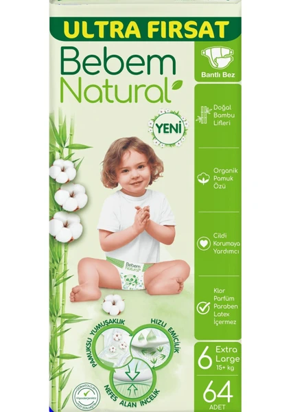 Bebem Natural Bebek Bezi Ultra Fırsat Paketi Extra Large 6 No 64 Lü