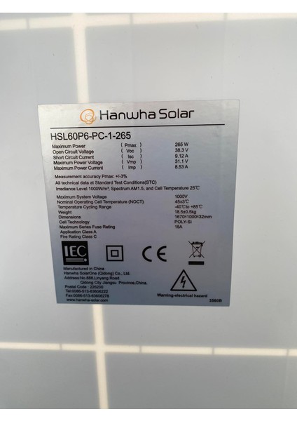 Solar Polikristal Güneş Paneli 265W 167X100X3,2CM indirimleri