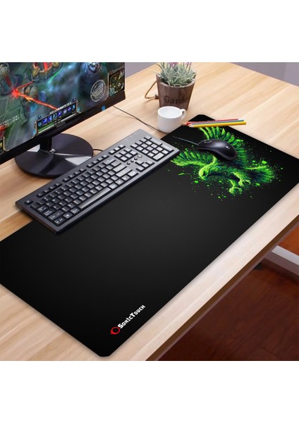 Sonictouch Ultragrand Siyah ve Neon Yeşili Kartal Dikişsiz Xxl Gaming Oyuncu Masaüstü Klavye Mouse Pad 40X90CM