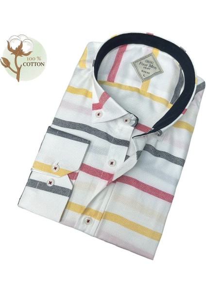 Slim Fit Dar Kesim Pano Desenli Erkek Spor Gömlek