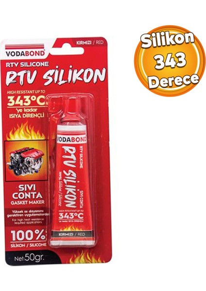 Vodabond Esnek Yüksek Isı Rtv Silikonu 343 Dereceye Kadar Dayanıklı Sıvı Motor Conta Kırmızı 50 gr