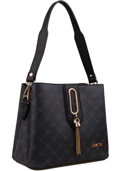 Siyah Logolu Casual Kadın Kol Çantası