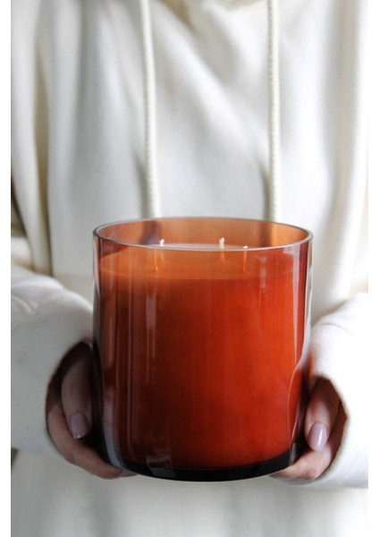 Dev Boy Mum Ultra Büyük Boy Amber 4 Fitilli 2 kg 140 gr Vanilya Kokulu Mum 14X14