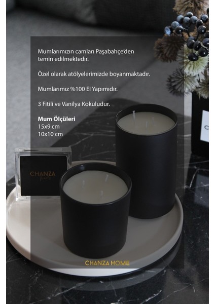 2'li Set Büyük Boy 1000GR - 825GR Siyah Vanilya Kokulu Mum Seti 15X9 - 10X10 modelleri