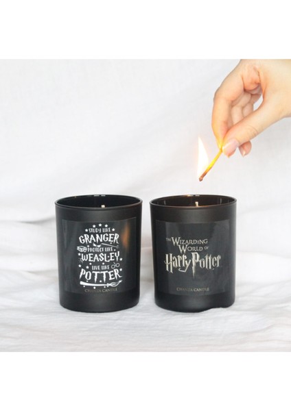 Harry Potter 2'li Takım Vanilyalı Siyah El Yapımı Tasarım Mum Büyük Boy Mum