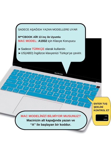 Laptop Macbook Air Klavye Koruyucu US-TR Harf Baskılı A1932 ile Uyumlu fiyatları