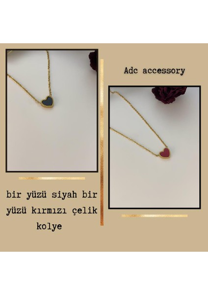 Adc Accessory Ön ve Arka Yüzü Farklı Renk Siyah ve Kırmızı Çelik Kolye