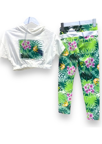 Kız Çocuk Sportwear Kapüşonlu Crop Taytlı Takım