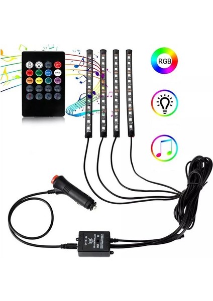 12 LED Ayak Altı LED 4parçalı Uzaktan Kumanda Kontrollü 48LED Atmosfer Işık Ledi