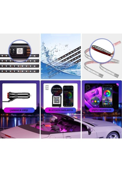 12 LED Ayak Altı LED 4parçalı Uzaktan Kumanda Kontrollü 48LED Atmosfer Işık Ledi