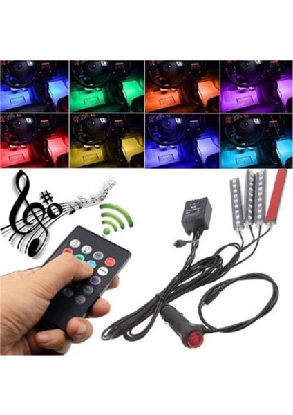 12 LED Ayak Altı LED 4parçalı Uzaktan Kumanda Kontrollü 48LED Atmosfer Işık Ledi