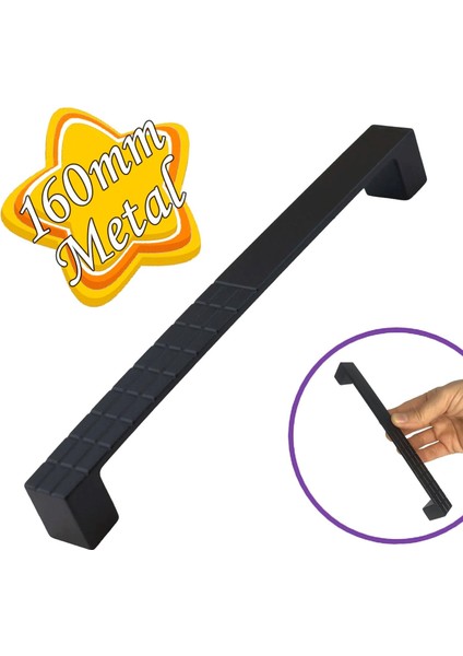 Bihter Desenli Kulp 160 mm Siyah Mutfak Kulpu Çekmece Dolap Kapak Kulbu Metal Mobilya Dolabı Kulpları